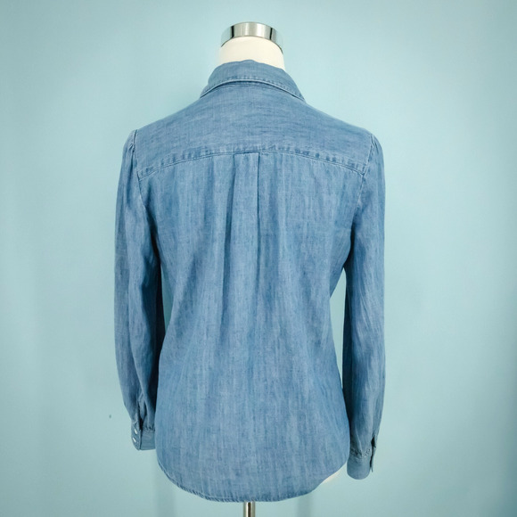 J. McLaughlin Size XS Blue Birdie Linen Blend Chambray Style Collared Button Fro - Picture 3 of 7